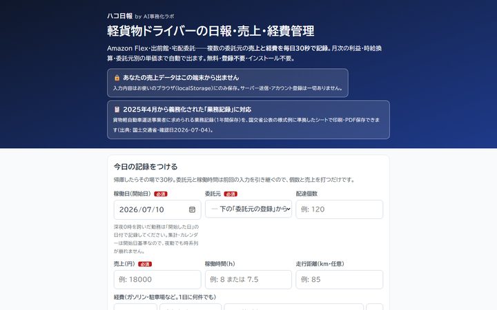 ハコ日報の画面